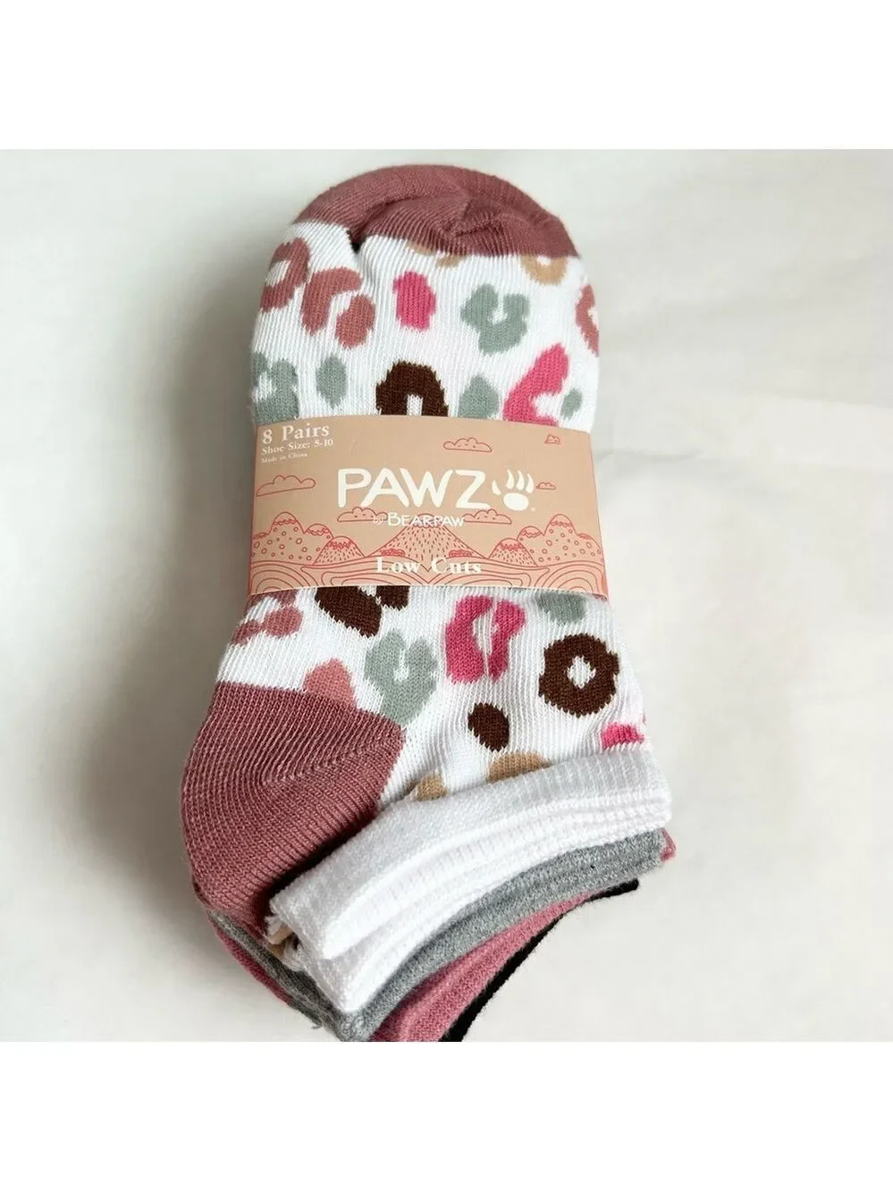 Pawz by Bearpaw Low-cut Ankle Socks Stripes Animal Print 8 Pairs Size 5 to 10